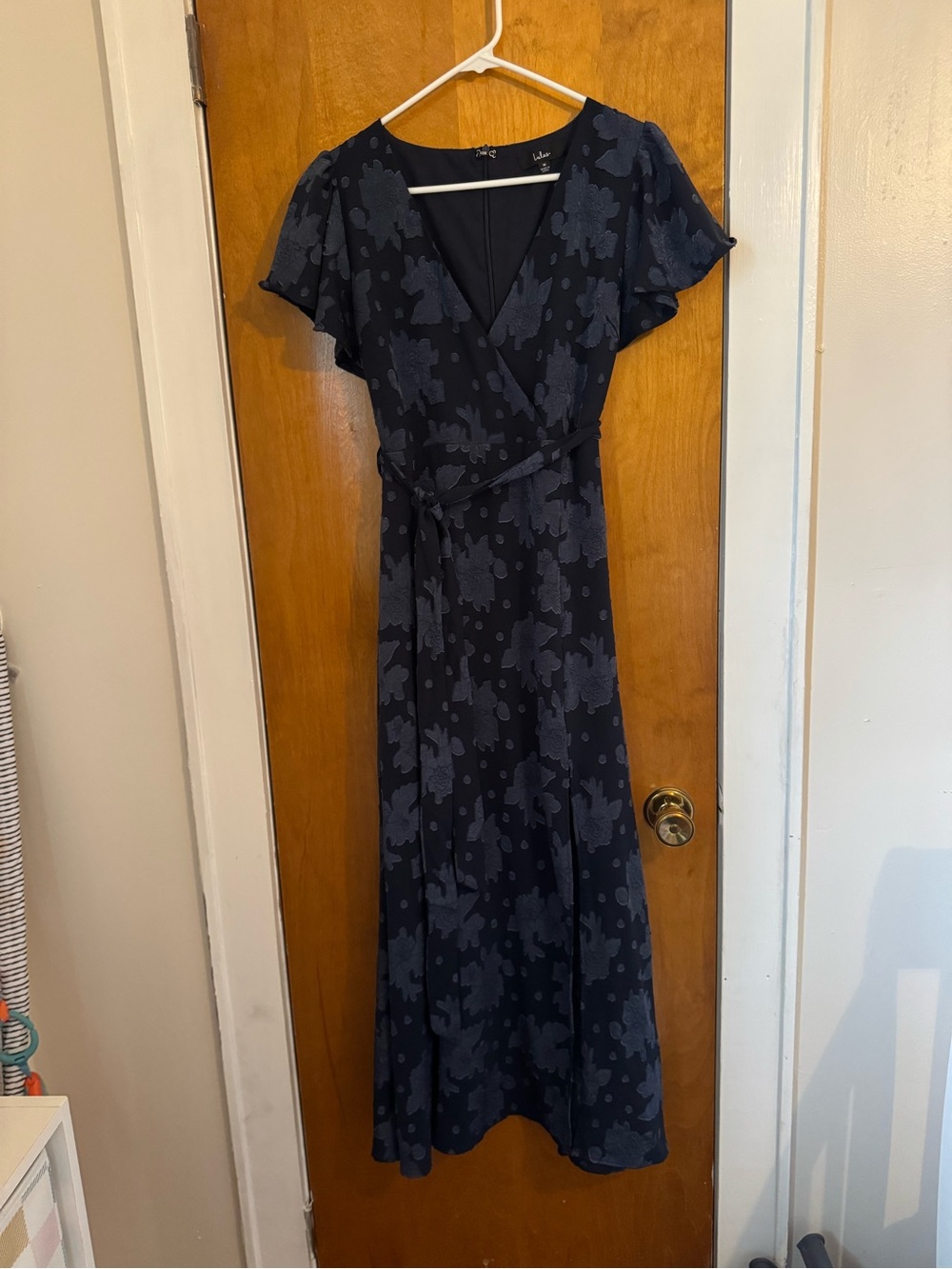 Lulu's Navy and Dusty Blue Floral Maxi Dress with Tie Waist